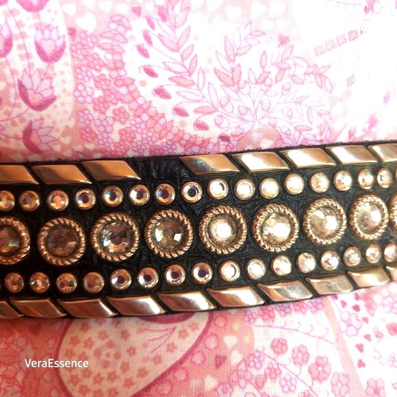 Kippys Rhinestone Black Studded Leather Belt with Embossed Large Buckle Sz32 main image 8
